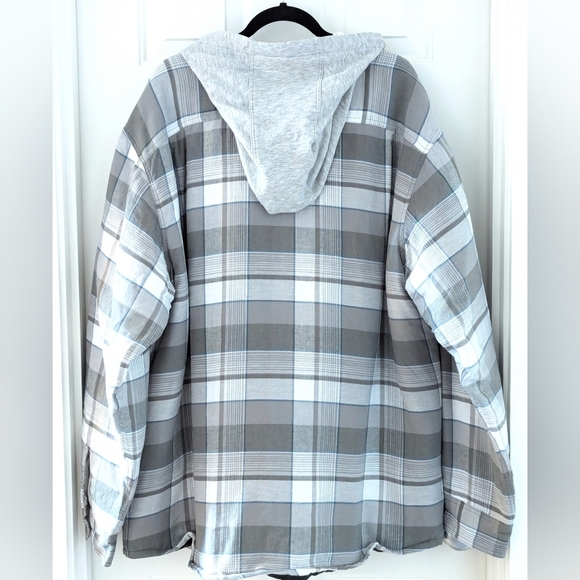 Wrangler Authentic Men's Lined Flannel Jacket Long Sleeve Hooded Gray Plaid, 3XL - Picture 2 of 6